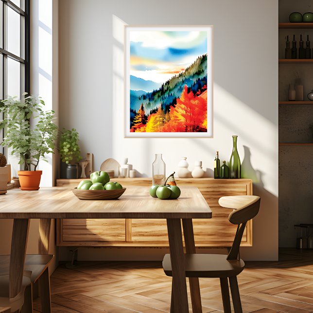 Affiche Paysage de montagne Automne inspiré (Mountain Landscape Autumn Inspired Poster)