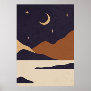 Affiche Paysage de montagne de jour et de nuit