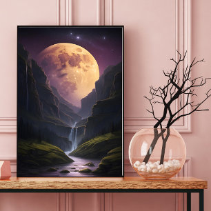 Affiche Paysage de montagne de Lumineuse Lune