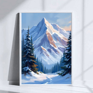 Affiche Paysage de montagne d'hiver Peinture à l'aquarelle