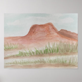 Affiche Paysage de montagne du désert d'Arizona à l'aquare