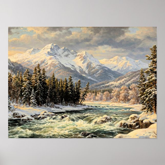 Affiche Paysage de montagne enneigée (Devant)