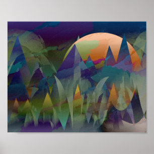 AFFICHE PAYSAGE DE MONTAGNE LUNAIRE GÉOMÉTRIQUE ABSTRAIT