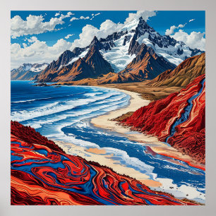 Affiche Paysage de montagne majestueux aux couleurs vives