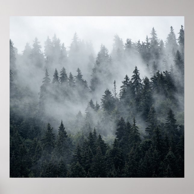 Affiche Paysage de montagne Misty Style Vintage (Devant)