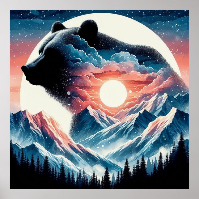 Affiche Paysage de Montagne Montage avec ours (Devant)