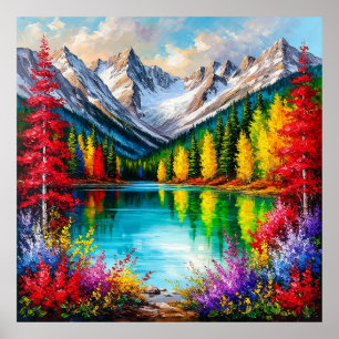 Affiche Paysage de montagne vibrant avec des arbres coloré