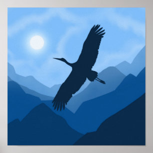 Affiche Paysage de montagne. Vol d'un oiseau