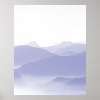 Affiche Paysage de montagnes abstraites bleu blanc