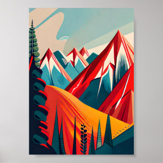 Affiche paysage de montagnes rétro
