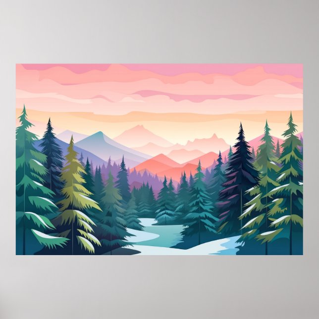 Affiche Paysage de Mountain Valley Sunset Nature (Devant)