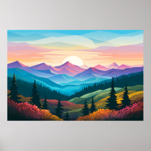 Affiche Paysage de Mountain Valley Sunset Nature