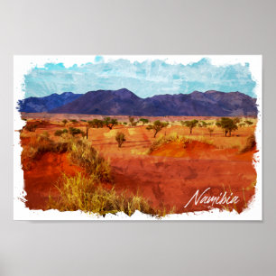 Affiche Paysage de Namibie Peinture à l'aquarelle panorami