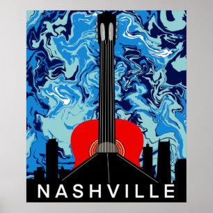Affiche Paysage de Nashville avec guitare rouge