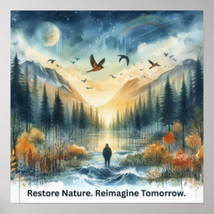 Affiche Paysage de nature à l'aquarelle serein avec l'art