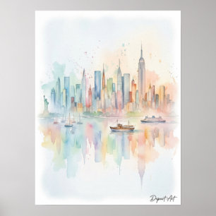 Affiche Paysage de New York à l'aquarelle