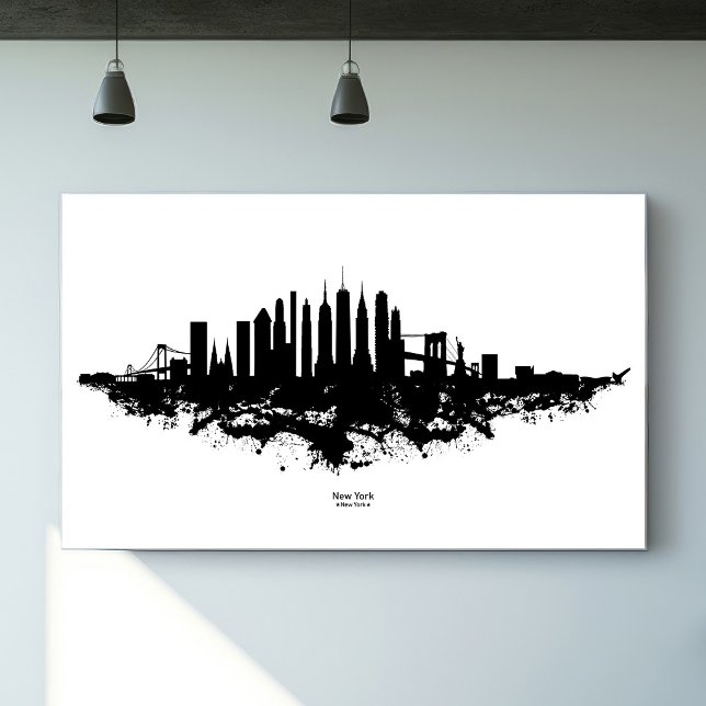 Affiche Paysage de New York à l'aquarelle Noir et Blanc (New York Skyline Watercolor Black and White. Poster)