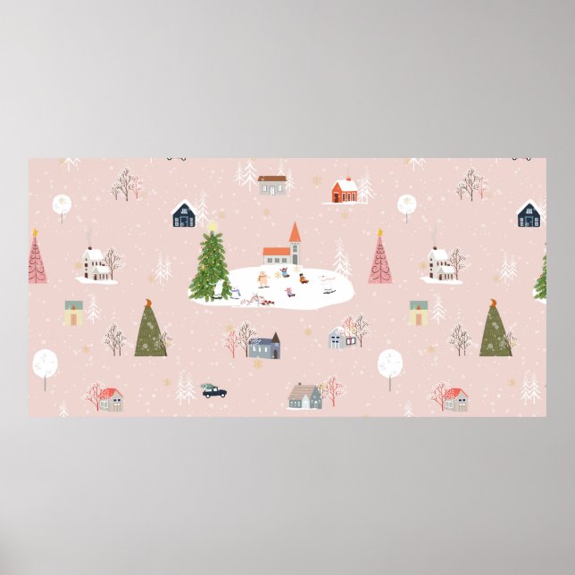 Affiche Paysage de Noël mignon et motif en t (Devant)