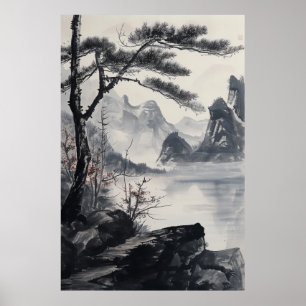 Affiche Paysage de peinture à l'encre remarquable de style