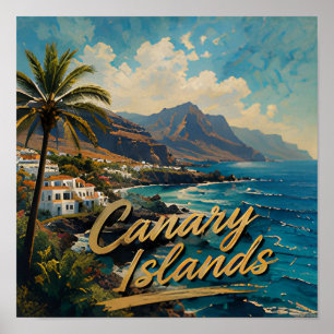 Affiche Paysage de plage à l'aquarelle des îles Canaries