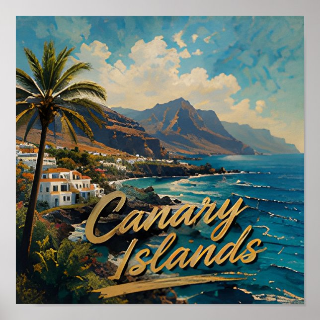 Affiche Paysage de plage à l'aquarelle des îles Canaries (Devant)