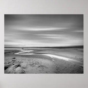 Affiche Paysage de plage noir et blanc avec cours d'eau