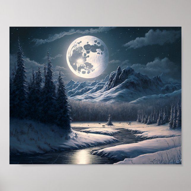 Affiche Paysage de Pleine lune Snowy (Devant)
