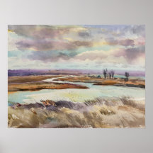 Paysage de prairie aquarelle. Art ukrainien