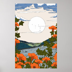 Affiche Paysage de prairie de fleurs sauvages magnifiques