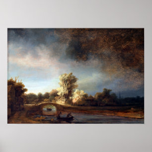 Affiche Paysage de Rembrandt avec un pont de pierre