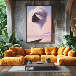 Affiche Paysage de rêve surréaliste - Train émergeant du n