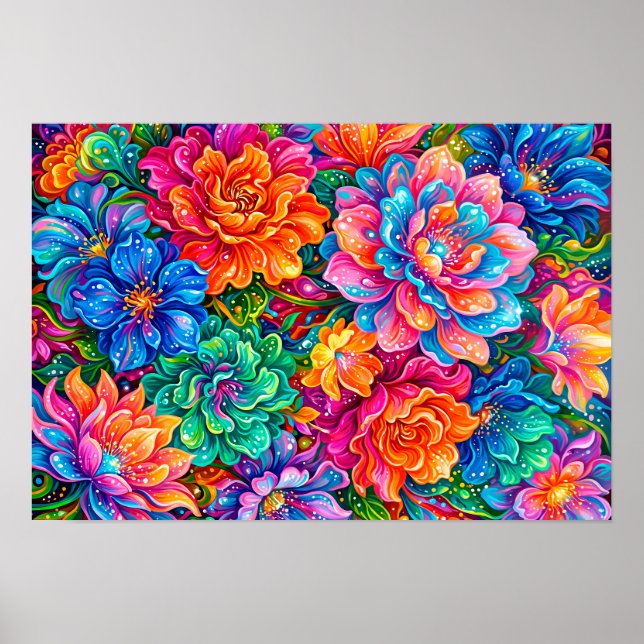 Affiche Paysage de rêves de fleurs vibrantes – Psychedeliq (Devant)