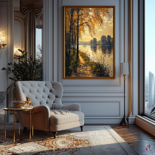 Affiche Paysage de rivière automnal impressionniste Lumièr