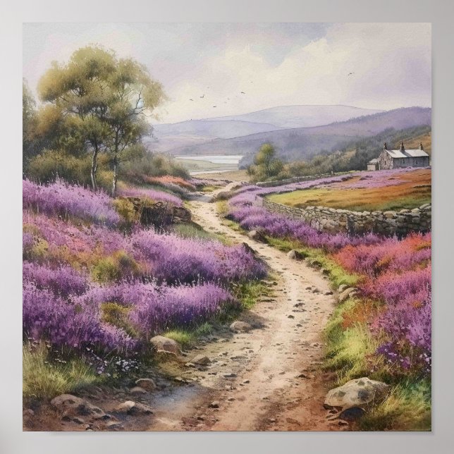Affiche Paysage de terrain de la Moorland Heather été (Devant)