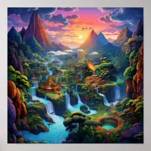 Affiche Paysage de terre de fantaisie colorée de la nature