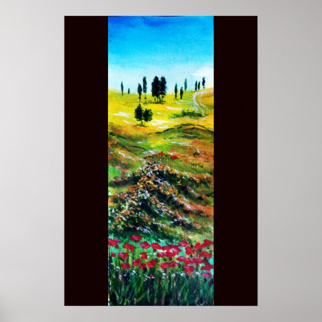 AFFICHE PAYSAGE DE TOSCANE AVEC COQUELICOTS (Devant)
