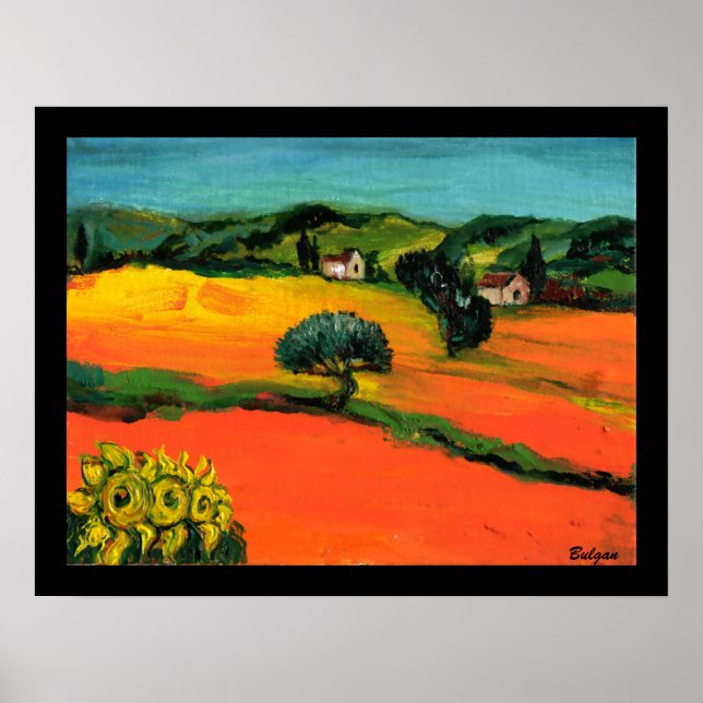 AFFICHE PAYSAGE DE TOSCANE AVEC TOURNESOLS (Devant)