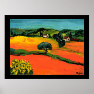 AFFICHE PAYSAGE DE TOSCANE AVEC TOURNESOLS