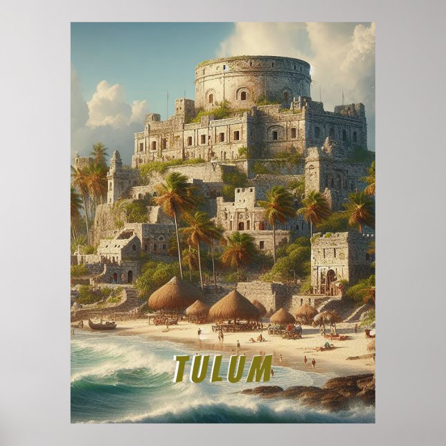 Affiche Paysage de Tulum au Mexique Voyage Rétro (Devant)