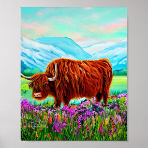 Affiche Paysage de vache Highland Peinture