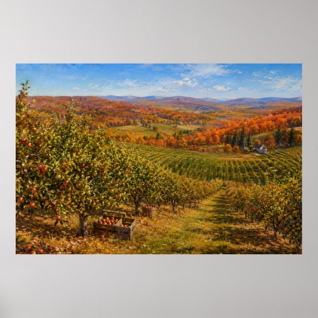Affiche Paysage de verger de pommiers en automne (Devant)