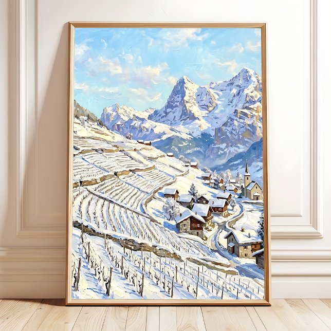 Affiche Paysage de village d'hiver sur toile (Créateur téléchargé)