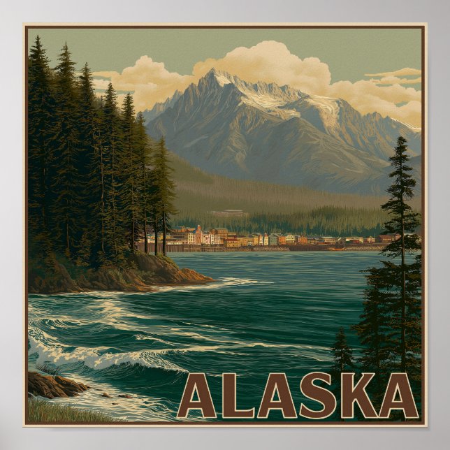 Affiche Paysage de ville côtière d'Alaska (Devant)