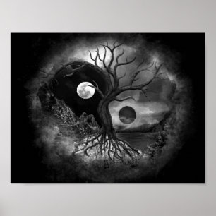 Affiche Paysage de Yin Yang Tree noir et blanc
