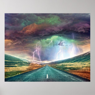 Affiche Paysage d'éclairs d'autoroute
