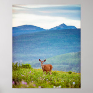 Affiche Paysage des cerfs et des montagnes