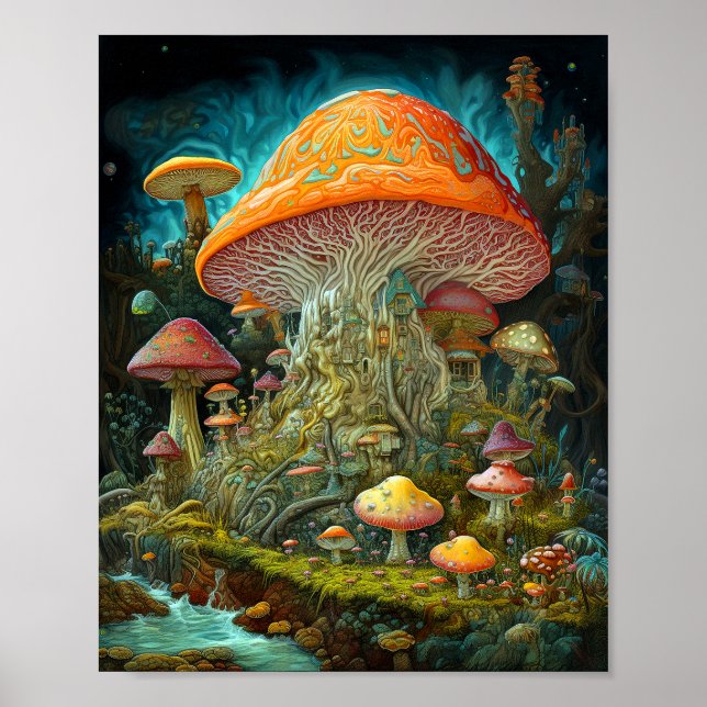 Affiche Paysage des champignons Art des Imaginaires surréa (Devant)