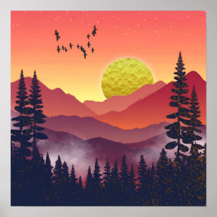 Affiche Paysage des montagnes cramoisies