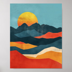 Affiche Paysage des Montagnes Orange et Bleues