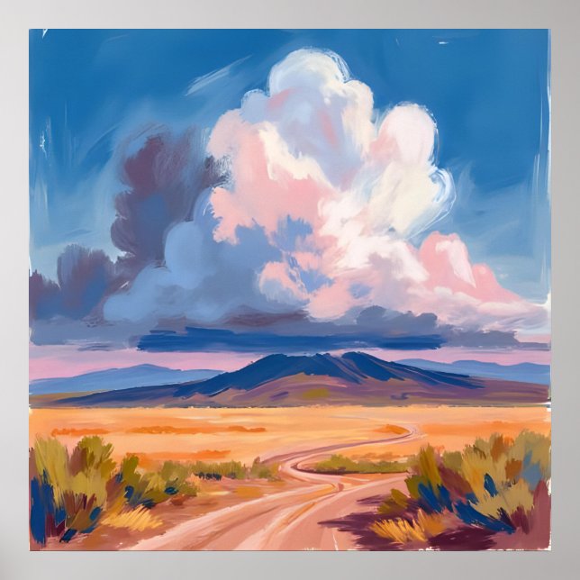 Affiche Paysage Désertique avec Mur d'Art Ciel Vibrant (Devant)